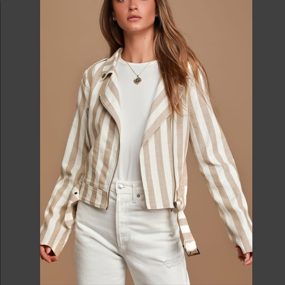 Lulu’s | Taupe & White Striped Jacket | XS